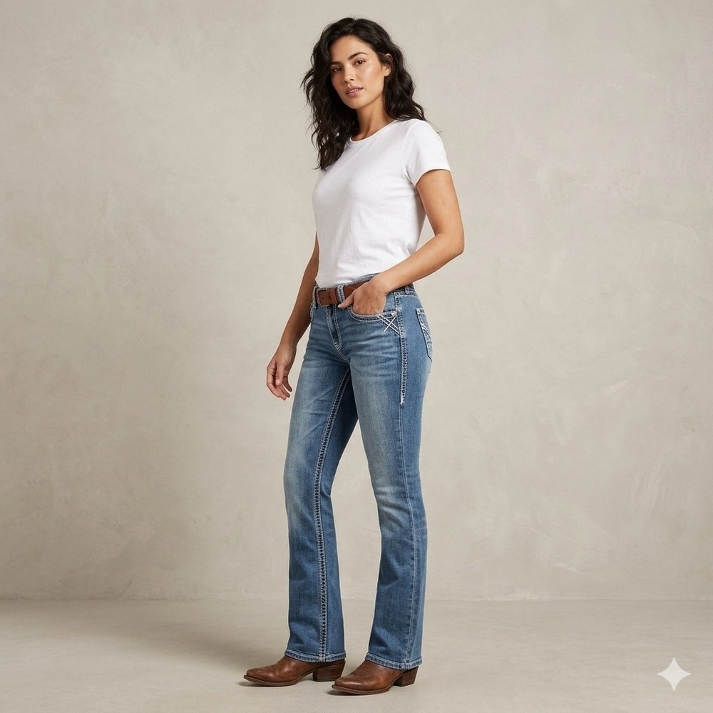 Silver Jeans Co Womens Size 29 Suki Mid Slim Bootcut Jeans Thick Stitch Western